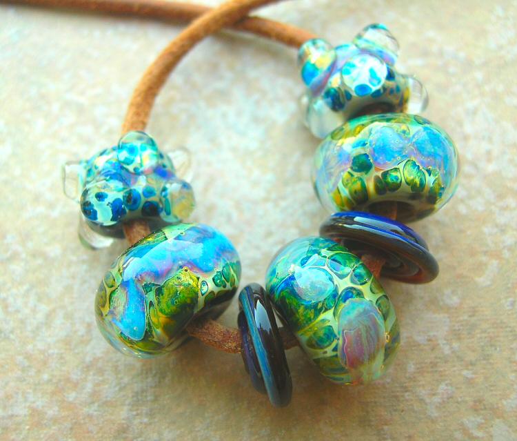  Lampwork Borosilicate Glass Set Boro Beads Greenleaf Sunburst